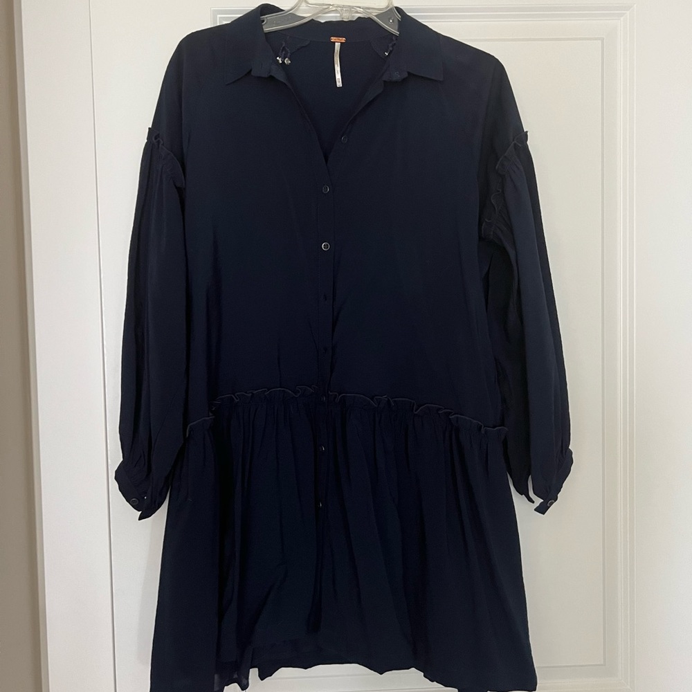 Free People Navy Button Up Dress w/ Slip